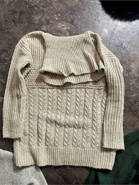 Cable Knit Cowl Neck Sweater in Cream Like New